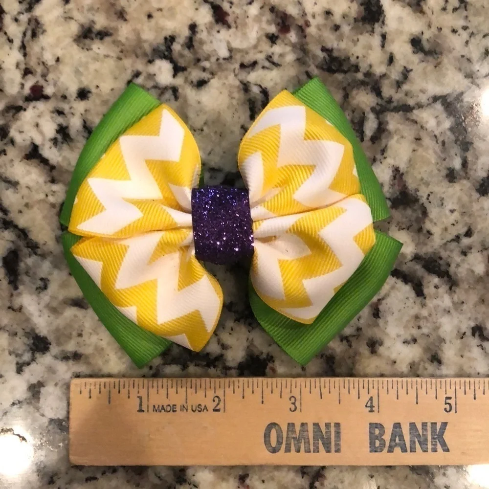 2/$15 Mardi Gras Hair Accessories Set Purple Green Gold Bows Clips Headband